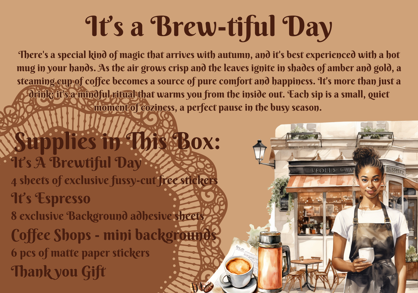 Monthly Exclusive Studio Crisalyn Sticker box Subscription: It’s A Brewtiful Day