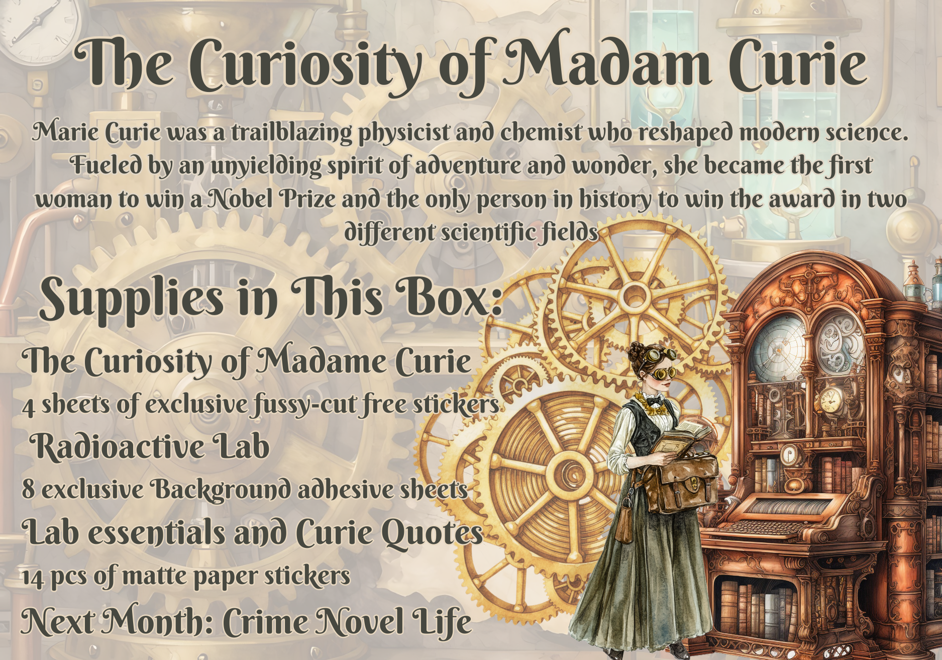 Monthly Exclusive Studio Crisalyn Sticker box Subscription: The Curiosity of Madam Curie  Subscription Studio Crisalyn