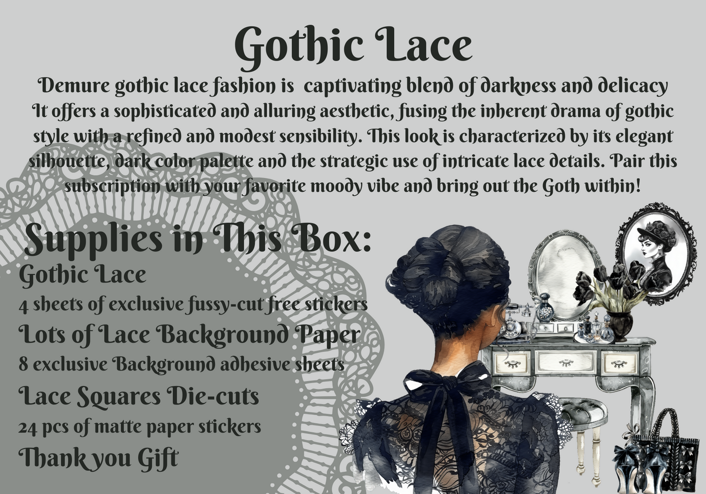 Monthly Exclusive Studio Crisalyn Sticker box Subscription: Gothic Lace