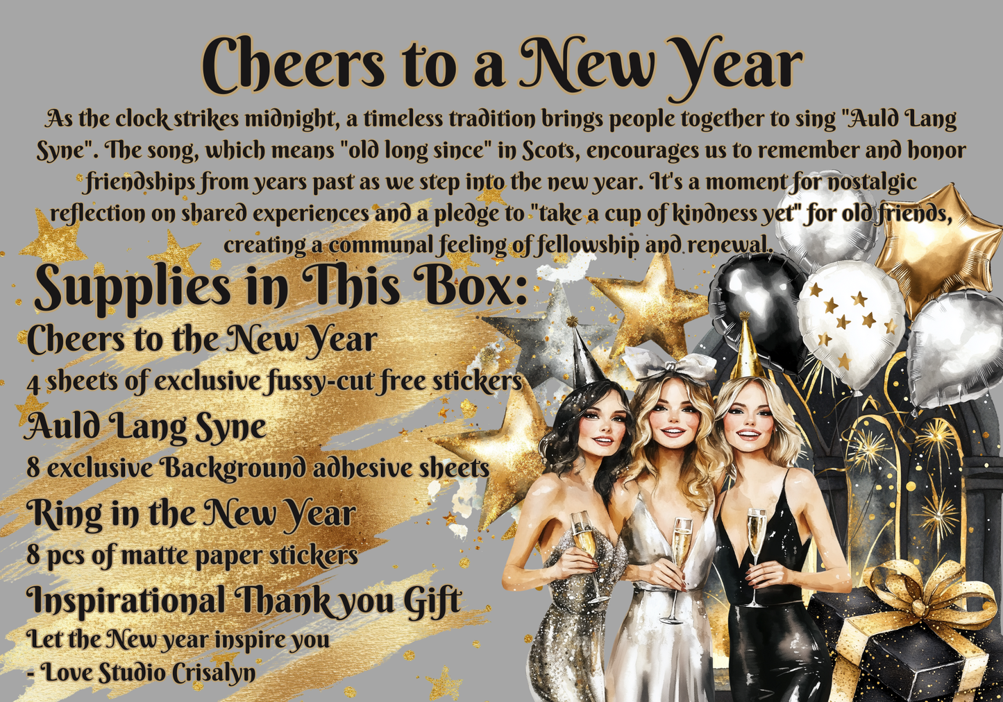 Monthly Exclusive Studio Crisalyn Sticker box Subscription: Cheers to a New Year